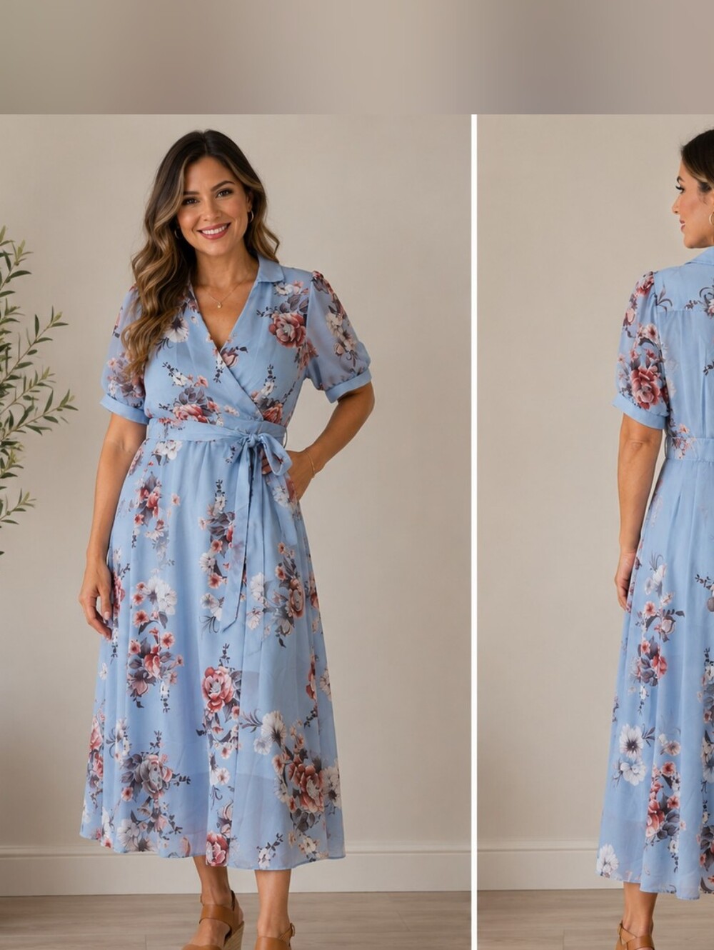 Blue Floral Midi Dress Size L
